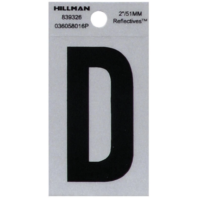 Hillman 2 in. Reflective Black Vinyl Self-Adhesive Letter D 1 pc 1 Hillman 2 in. Reflective Black Vinyl Self-Adhesive Letter D 1 pc