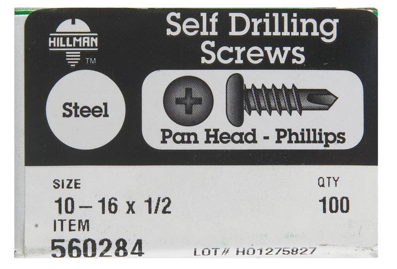 Hillman No. 10-16 X 1/2 in. L Phillips Pan Head Self- Drilling Screws 100 pk 1 Hillman No. 10-16 X 1/2 in. L Phillips Pan Head Self- Drilling Screws 100 pk