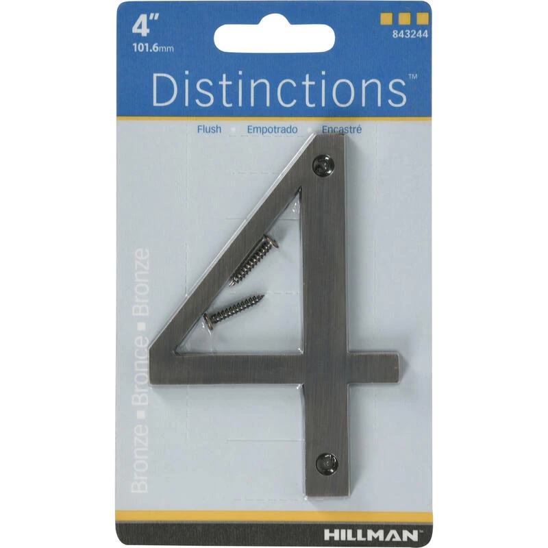 Hillman Distinctions 4 in. Bronze Zinc Die-Cast Screw-On Number 4 1 pc 1 Hillman Distinctions 4 in. Bronze Zinc Die-Cast Screw-On Number 4 1 pc