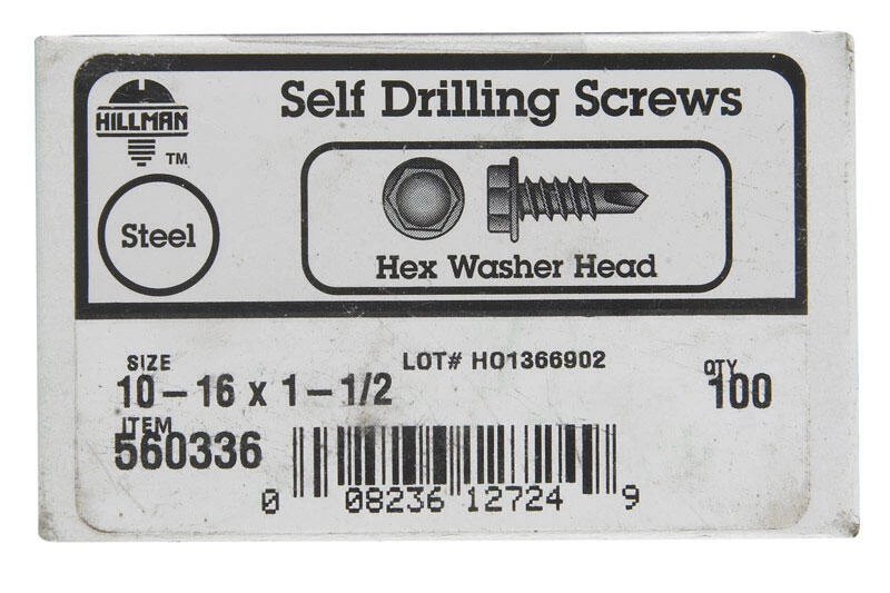 Hillman No. 10-16 X 1-1/2 in. L Hex Hex Washer Head Sheet Metal Screws 100 pk 1 Hillman No. 10-16 X 1-1/2 in. L Hex Hex Washer Head Sheet Metal Screws 100 pk
