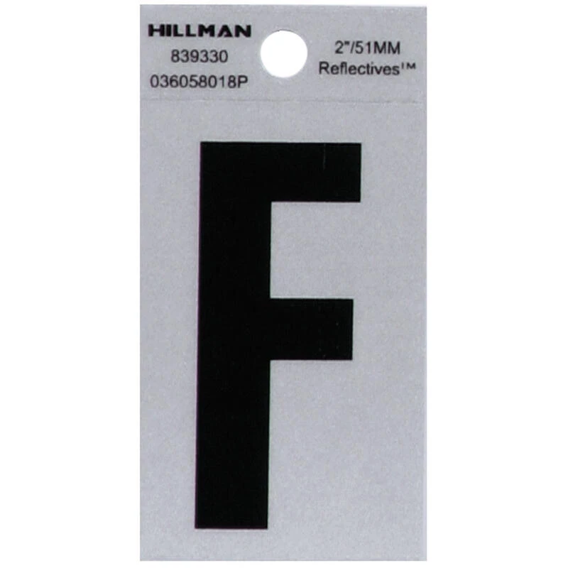 Hillman 2 in. Reflective Black Vinyl Self-Adhesive Letter F 1 pc 1 Hillman 2 in. Reflective Black Vinyl Self-Adhesive Letter F 1 pc