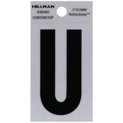 Hillman 2 in. Reflective Black Vinyl Self-Adhesive Letter U 1 pc