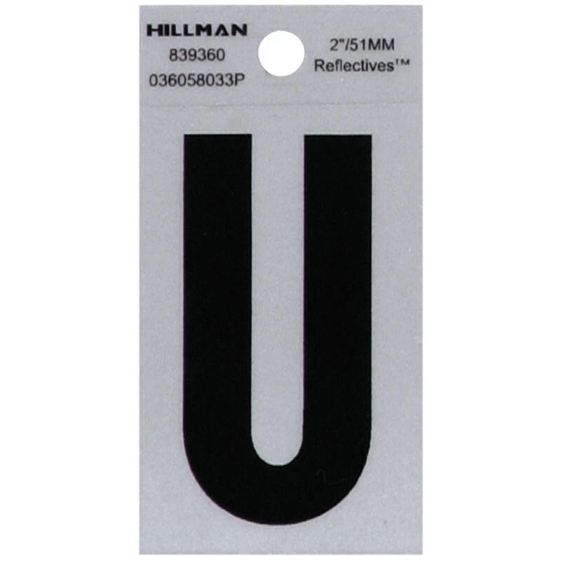 Hillman 2 in. Reflective Black Vinyl Self-Adhesive Letter U 1 pc 1 Hillman 2 in. Reflective Black Vinyl Self-Adhesive Letter U 1 pc