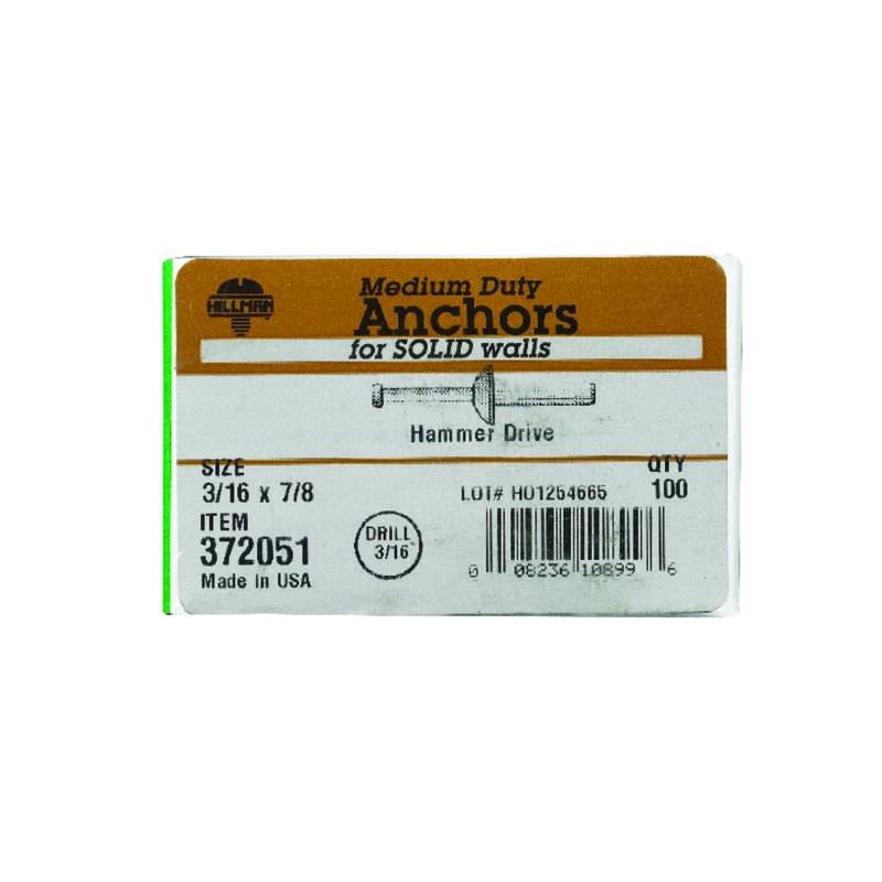 Hillman 3/16 in. D X 7/8 in. L Steel Mushroom Head Hammer Drive Anchor 100 pk 2 Hillman 3/16 in. D X 7/8 in. L Steel Mushroom Head Hammer Drive Anchor 100 pk - Image 2
