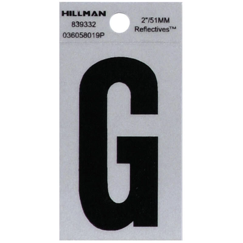 Hillman 2 in. Reflective Black Vinyl Self-Adhesive Letter G 1 pc 1 Hillman 2 in. Reflective Black Vinyl Self-Adhesive Letter G 1 pc