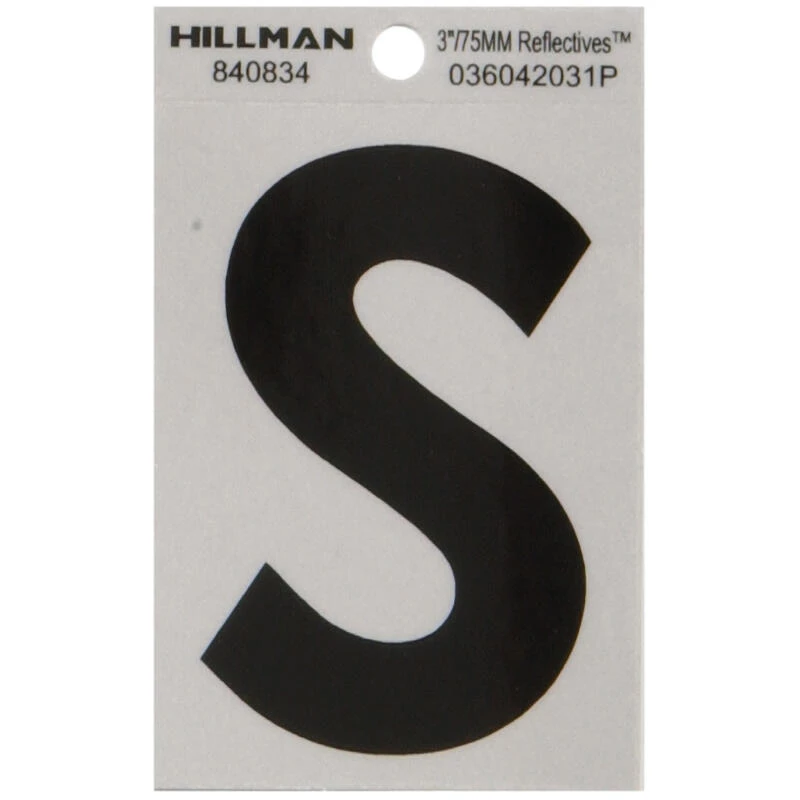 Hillman 3 in. Reflective Black Vinyl Self-Adhesive Letter S 1 pc 1 Hillman 3 in. Reflective Black Vinyl Self-Adhesive Letter S 1 pc