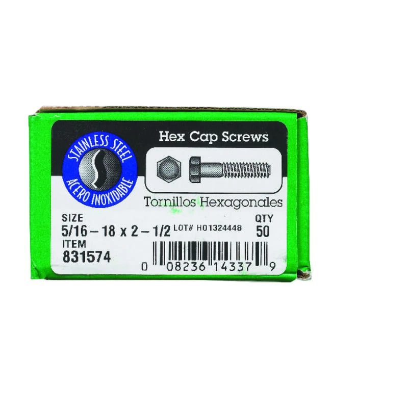 Hillman 5/16-18 in. D X 2-1/2 in. L Stainless Steel Hex Head Cap Screw 50 pk 2 Hillman 5/16-18 in. D X 2-1/2 in. L Stainless Steel Hex Head Cap Screw 50 pk - Image 2