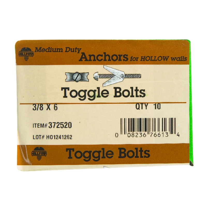 Hillman Fas-N- Tite 3/8 in. D X 6 in. L Round Steel Toggle Bolt 10 pk 1 Hillman Fas-N- Tite 3/8 in. D X 6 in. L Round Steel Toggle Bolt 10 pk