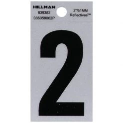 Hillman 2 in. Reflective Black Vinyl  Self-Adhesive Number 2 1 pc