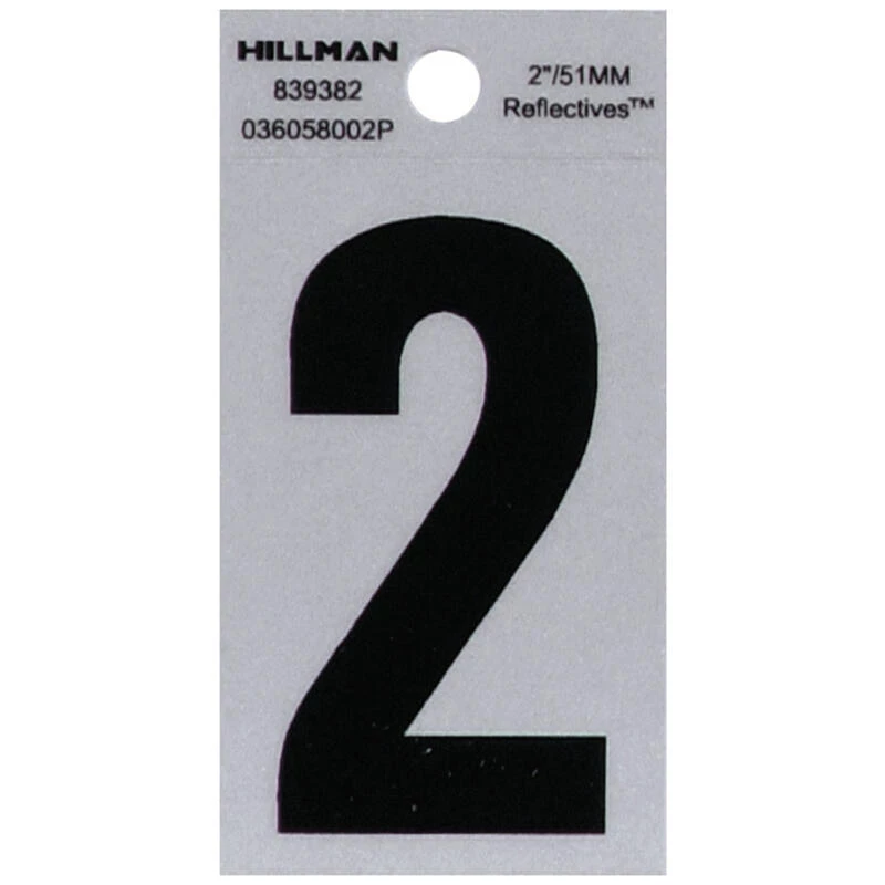 Hillman 2 in. Reflective Black Vinyl Self-Adhesive Number 2 1 pc 1 Hillman 2 in. Reflective Black Vinyl Self-Adhesive Number 2 1 pc